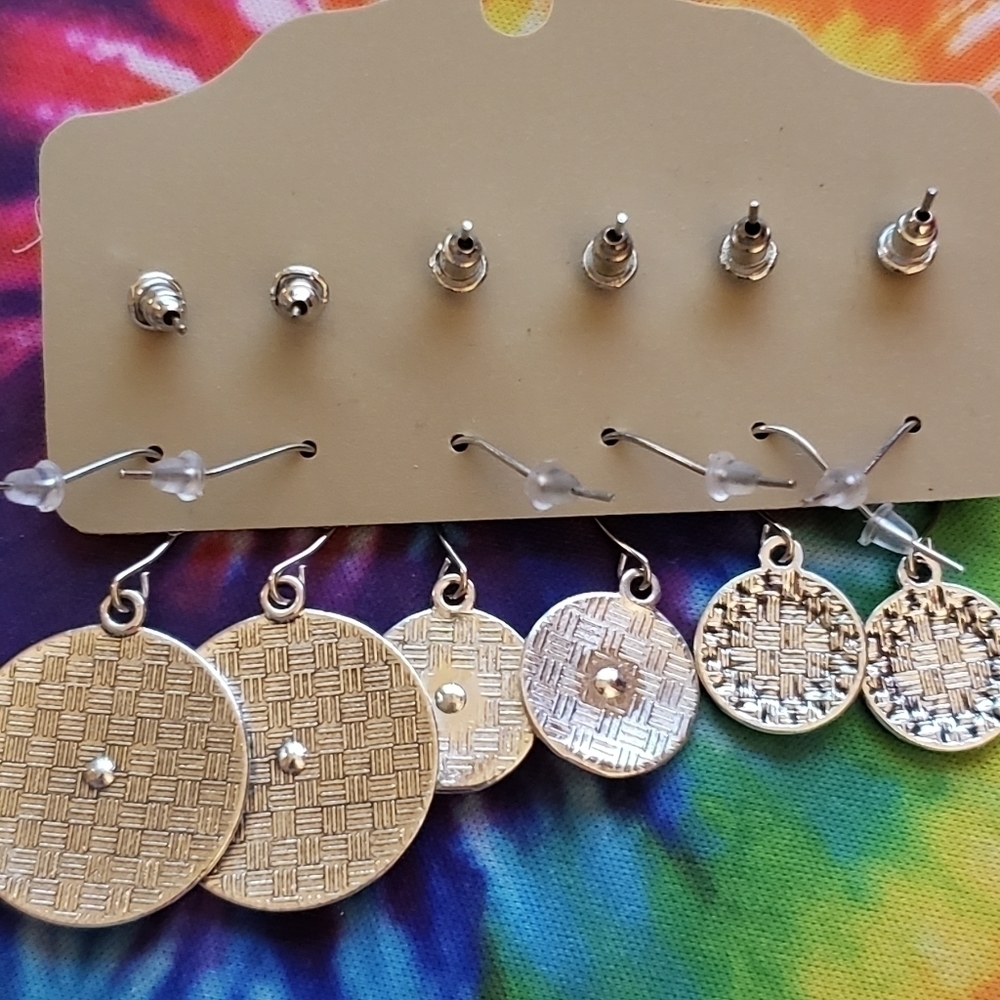Nwt Silver Turquoise Boho Drop Dangle Earrings Stud Earrings Set of 6 - Picture 4 of 4